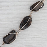 Light Gray New Smoky Quartz Lariat Statement Necklace Sterling Silver 20.75" Brown Stones