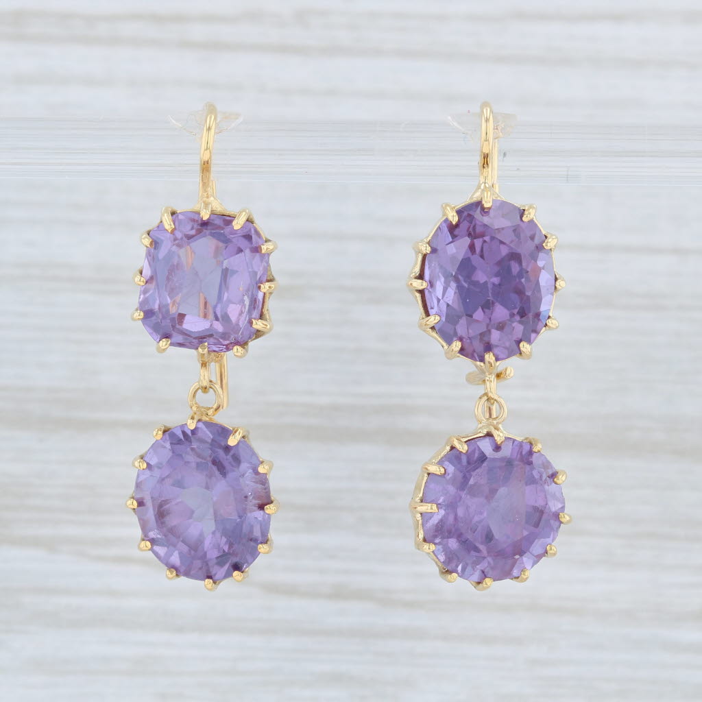 Light Gray Renee Lewis Synthetic Purple Sapphire Earrings 18k Yellow Gold Dangle Drops