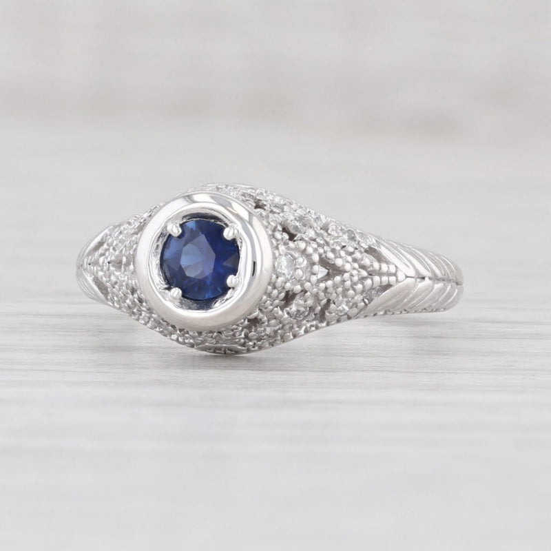 Light Gray 0.55ctw Blue Sapphire Diamond Ring 14k White Gold Size 6.75 Engagement