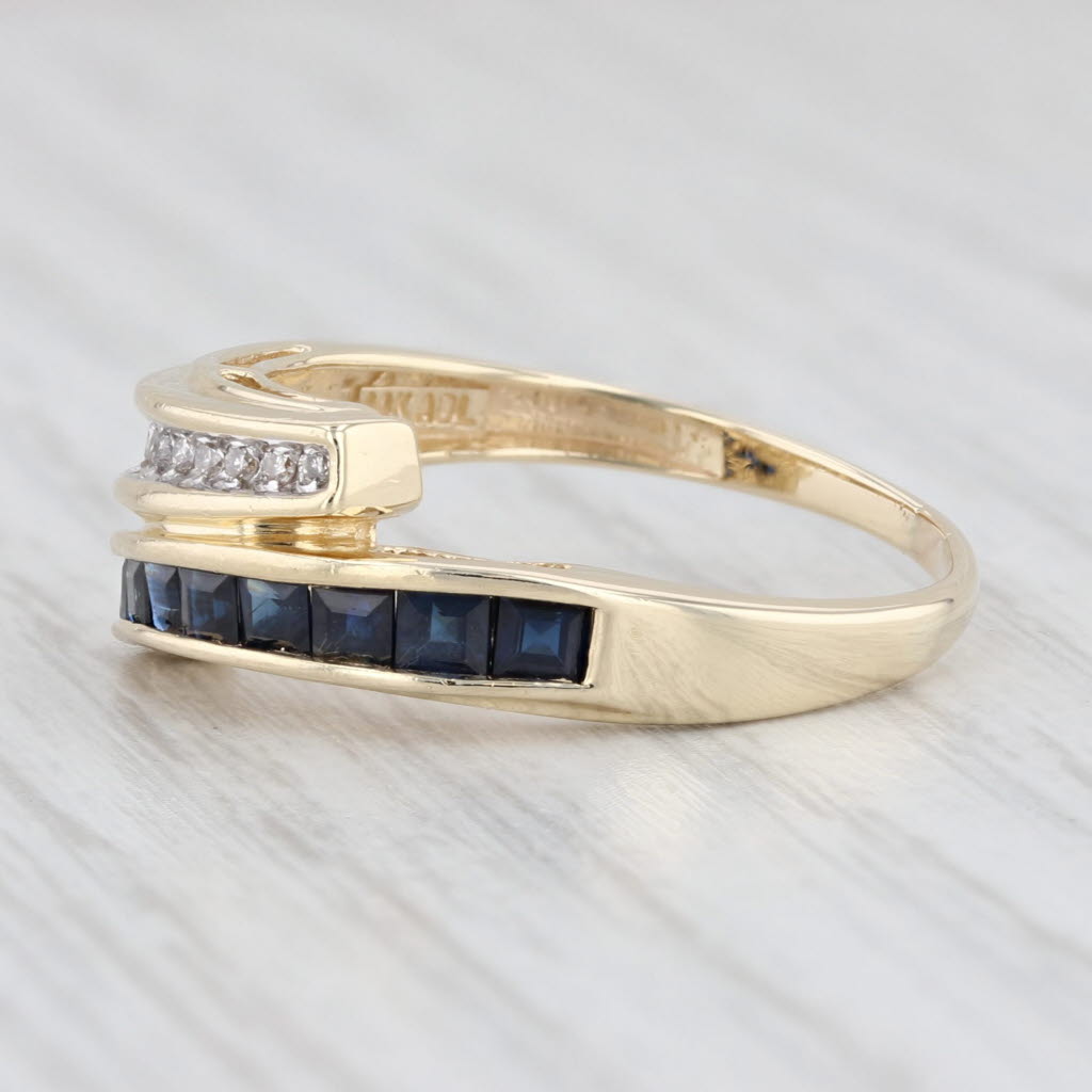 Light Gray 0.79ctw Blue Sapphire Diamond Bypass Ring 14k Yellow Gold Wedding Stackable Band