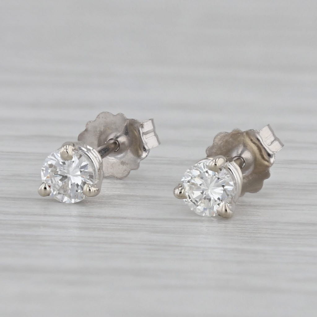 Gray New 0.31ctw Round Diamond Solitaire Stud Earrings 14k White Gold