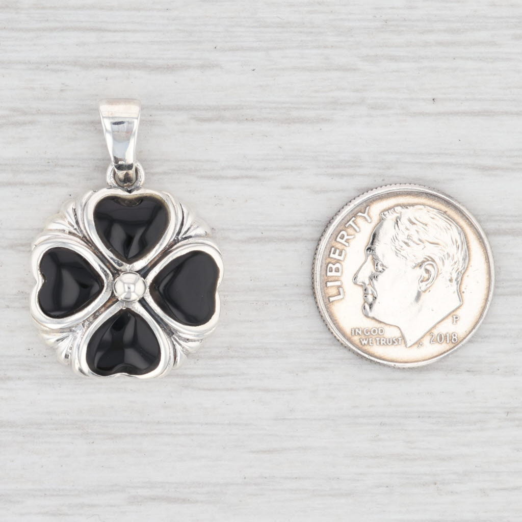 Light Gray New Black Resin Shamrock Pendant Sterling Silver Floral Clover 925