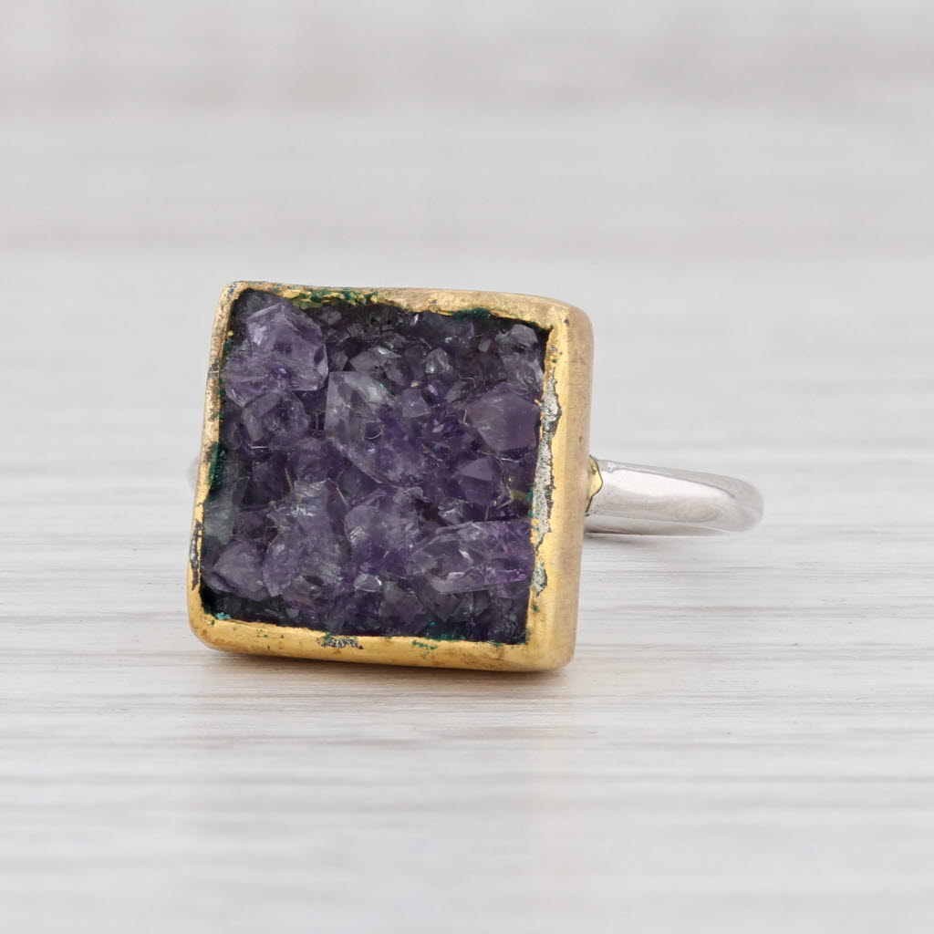 Light Gray New Nina Nguyen Amethyst Druzy Ring Sterling Silver 22k Gold Vermeil Size 7