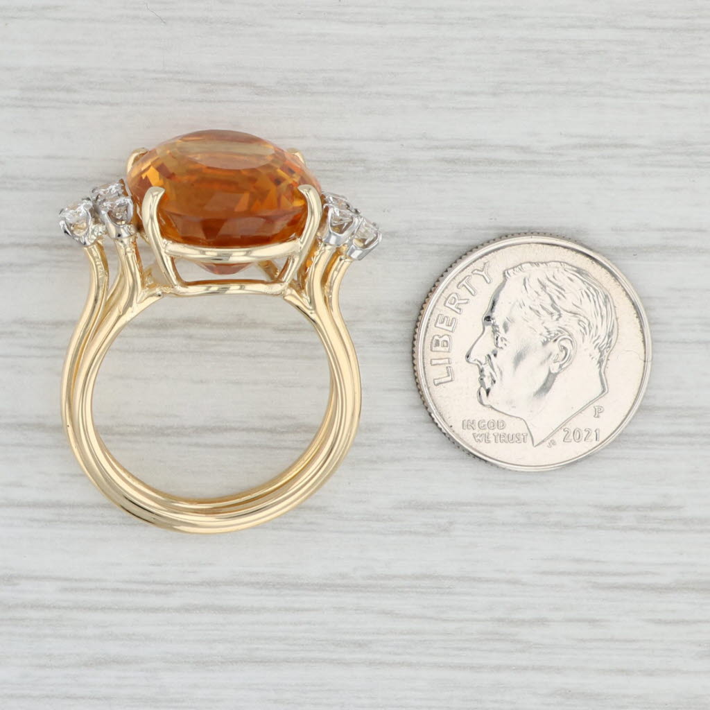 Light Gray 12.16ctw Oval Citrine Diamond Ring 18k Yellow Gold Size 7.5 Cocktail