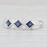 Light Gray 0.73ctw Blue Sapphire Diamond Ring 14k White Gold Stackable Wedding Band Sz 8.25