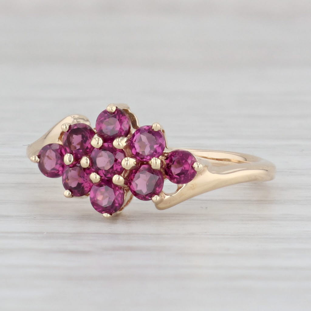 Light Gray 1ctw Garnet Cluster Bypass Ring 14k Yellow Gold Size 8 January Birthstone