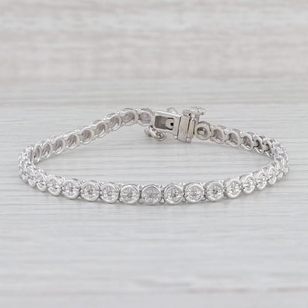 Light Gray 0.15ctw Diamond Tennis Bracelet Heart Charm 10k White Gold 6.75"