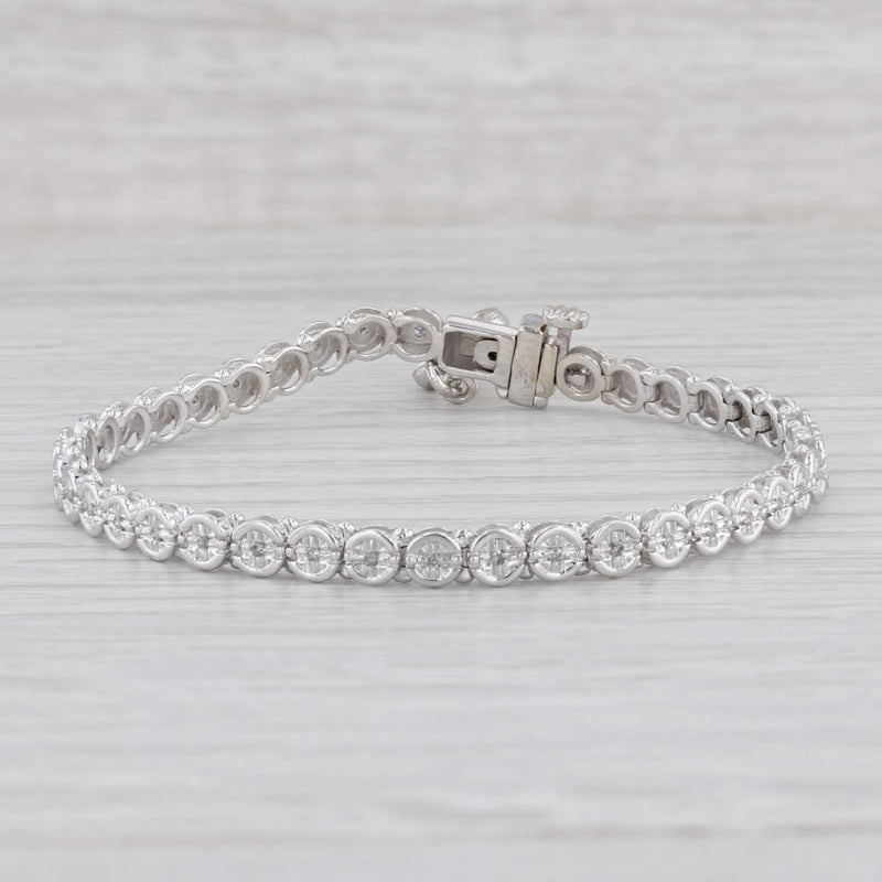0.15ctw Diamond Tennis Bracelet Heart Charm 10k White Gold 6.75"