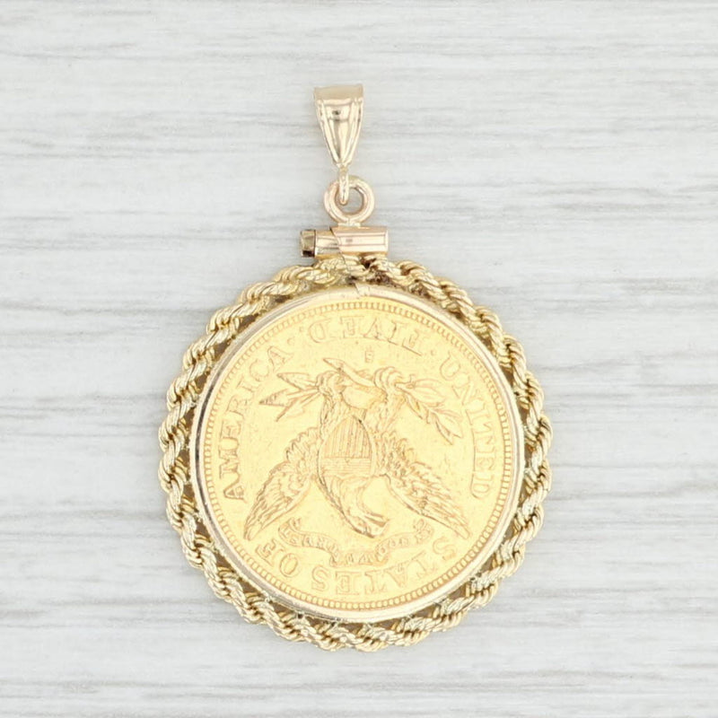 Light Gray 1879 5 Dollar Gold Liberty Coin Pendant 14k 900 Rope Bezel Collector Keepsake