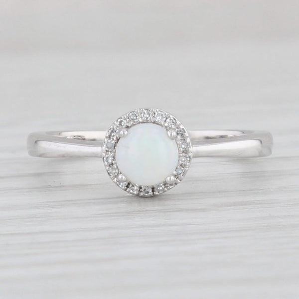 Light Gray Opal Diamond Halo Ring 10k White Gold Round Engagement October Birthstone 7.25