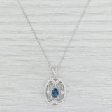 1.07ctw Blue Sapphire Diamond Filigree Pendant Necklace 14k White Gold 18"
