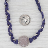 New Nina Nguyen Cordelia Necklace White Druzy Pendant Woven Purple Leather