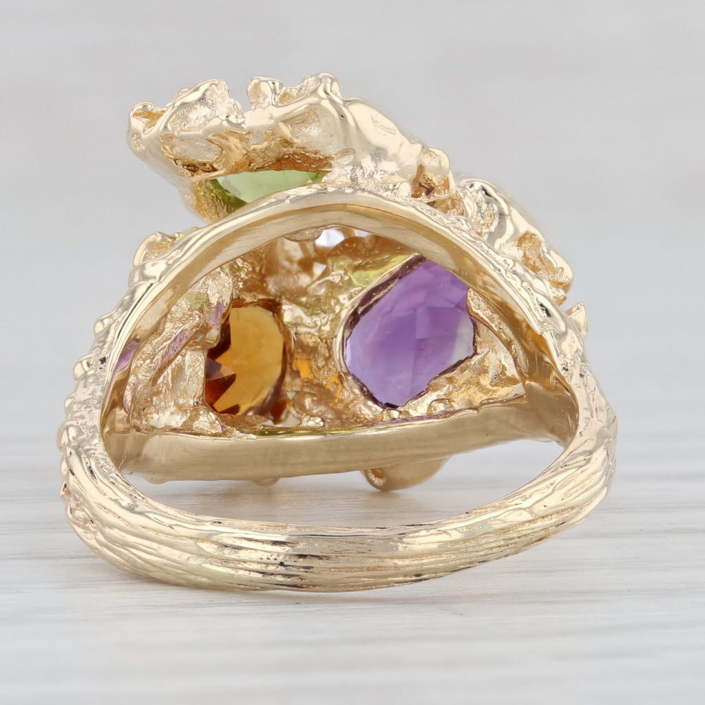 Light Gray 3-Stone Peridot Amethyst Citrine Diamond Ring 14k Gold Size 7 Gemstone Cocktail