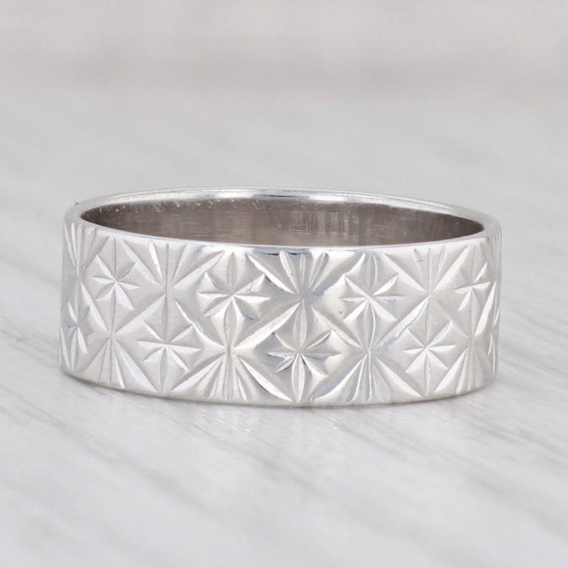 Starburst Etched Ring 18k White Gold Size 7 Band Wedding Stackable