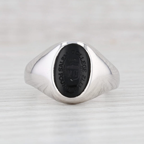 Light Gray Salem College Class Signet Ring 10k White Gold Onyx Size 8.25