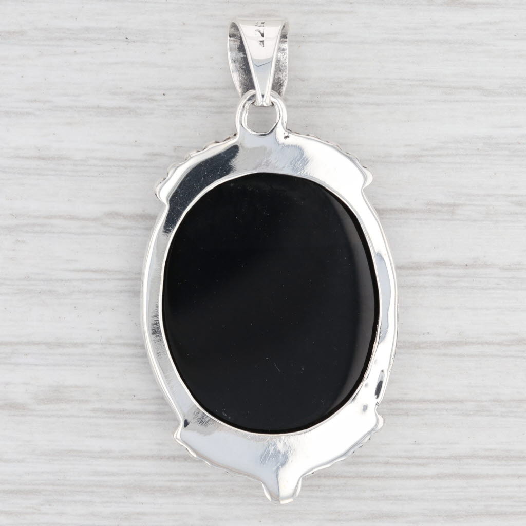 Light Gray New Black Glass Statement Pendant Sterling Silver Oval Solitaire Bead Accenting