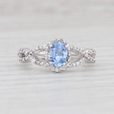 Light Gray 0.96ctw Blue Purple Sapphire Diamond Halo Ring 14k White Gold Oval Engagement