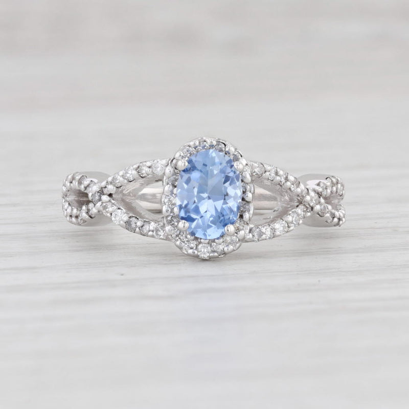 Light Gray 0.96ctw Blue Purple Sapphire Diamond Halo Ring 14k White Gold Oval Engagement