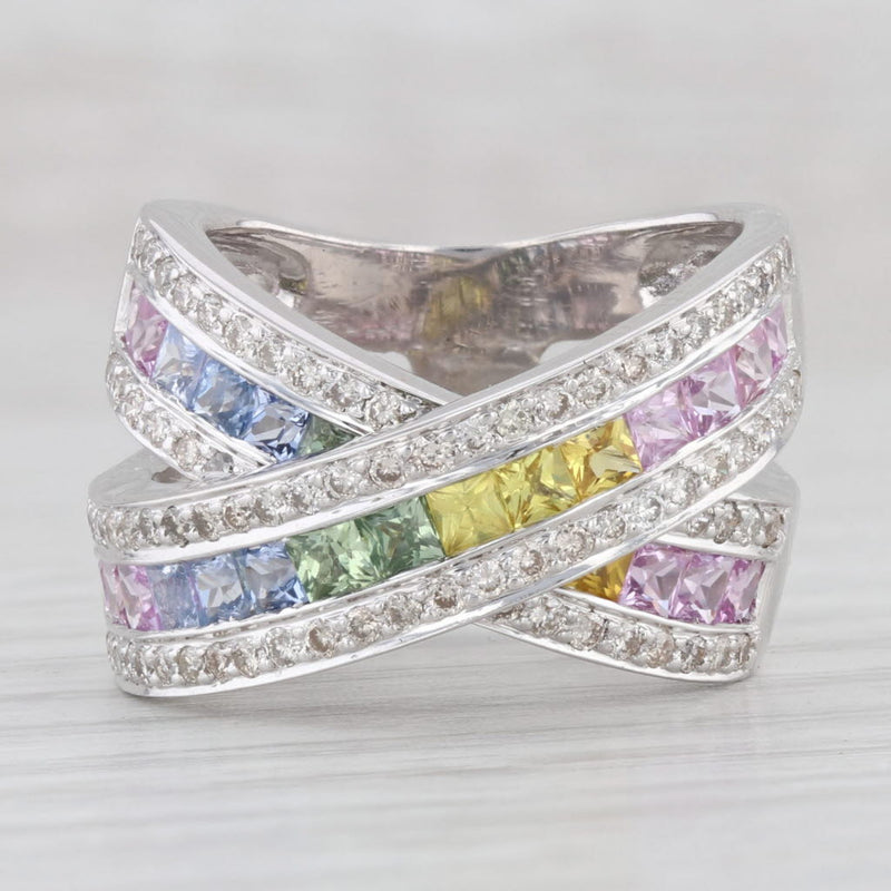 Light Gray 2.50ctw Crossover Multicolor Sapphire Diamond Ring 14k White Gold Size 5.75