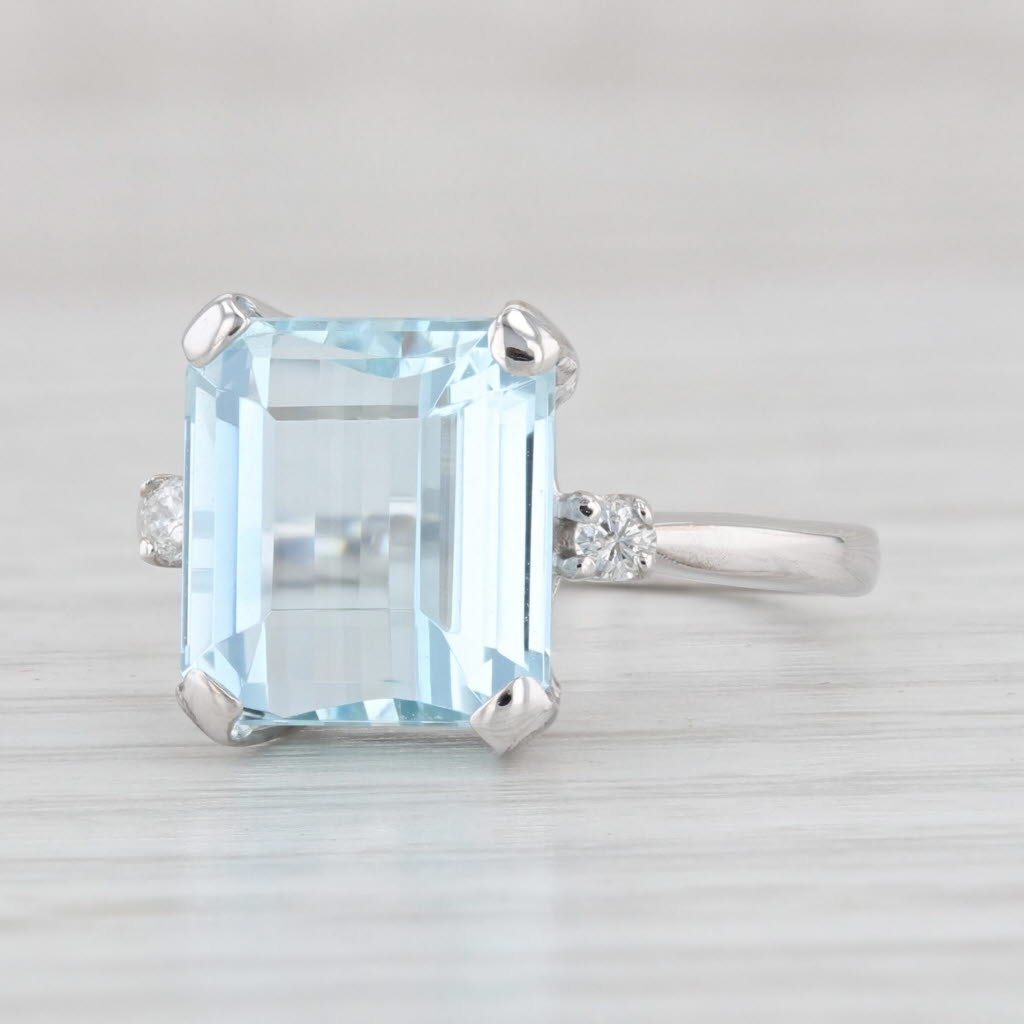 Light Gray Vintage 4.43ctw Aquamarine Diamond Ring 14k White Gold Size 5