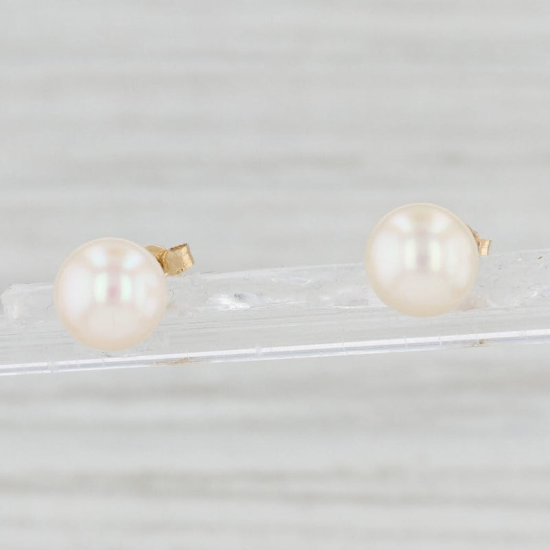 Cultured Saltwater Pearl Stud Earrings 10k Yellow Gold Pierced Studs