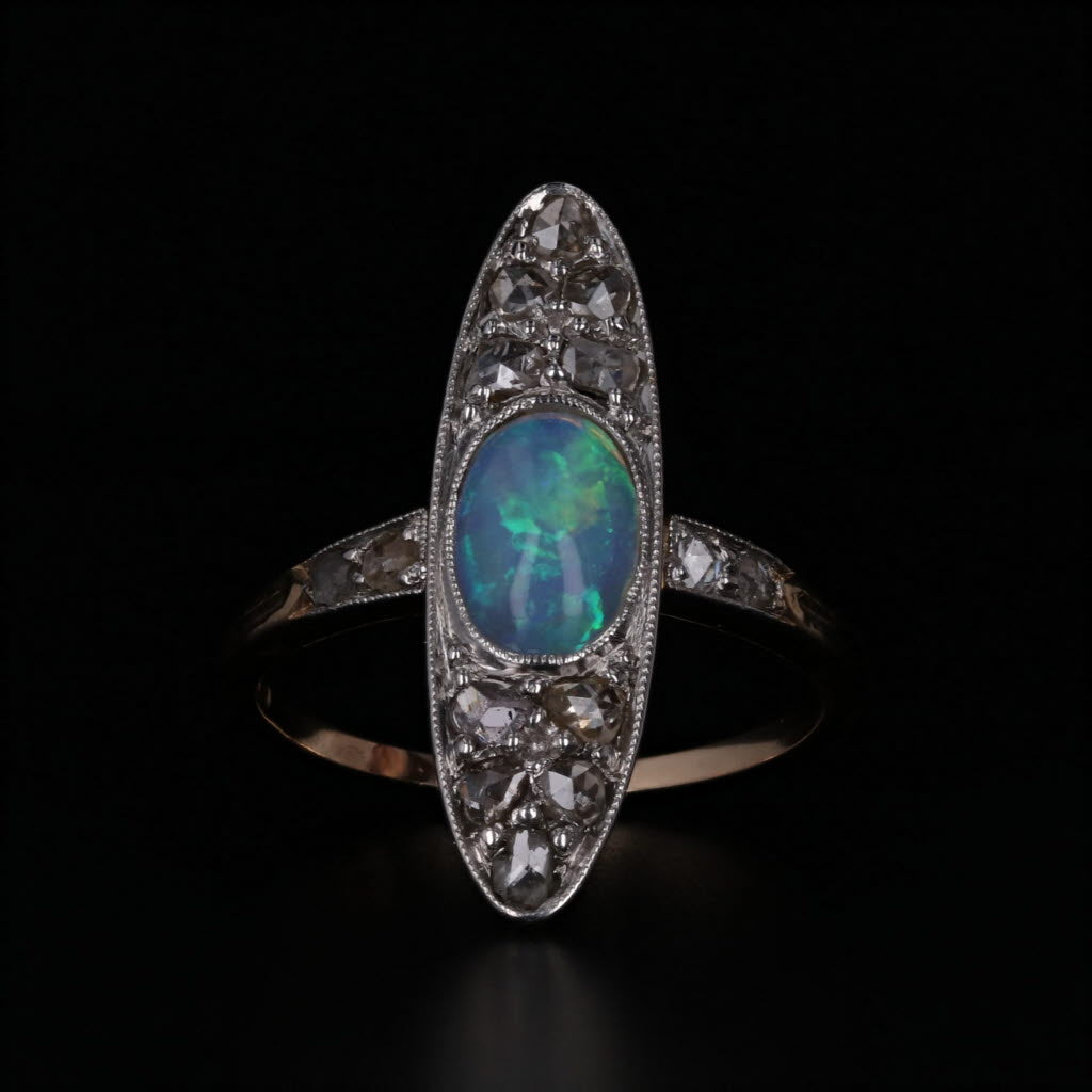 Black Vintage Opal Diamond Marquise Ring 14k Gold Platinum Size 5.75