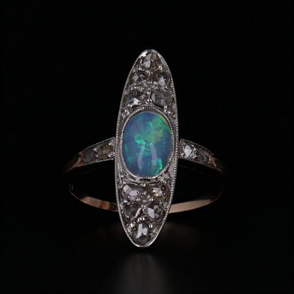 Black Vintage Opal Diamond Marquise Ring 14k Gold Platinum Size 5.75