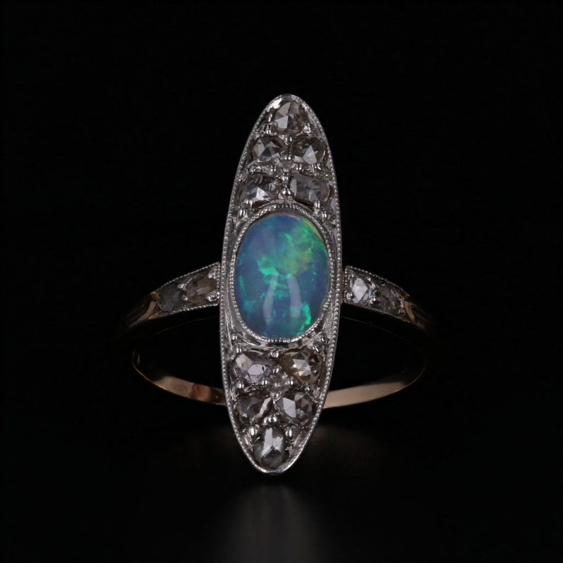 Vintage Opal Diamond Marquise Ring 14k Gold Platinum Size 5.75