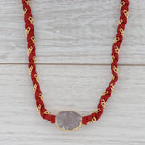 New Cordelia Nina Nguyen Necklace White Druzy Red Woven Leather Gold Vermeil