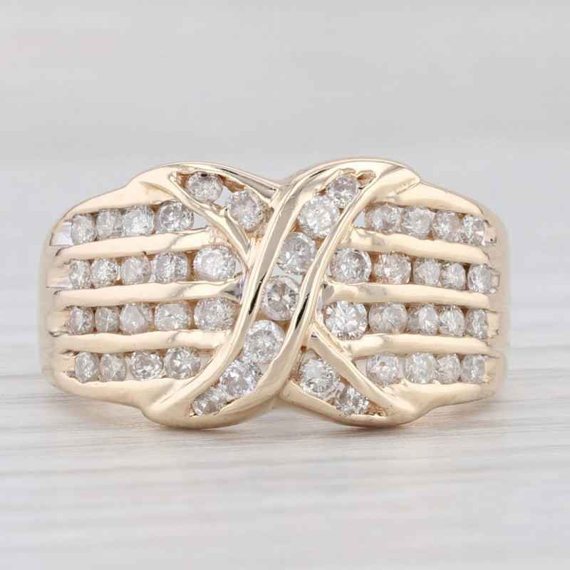 0.90ctw Diamond X Ring 14k Yellow Gold Size 7.75 Cocktail