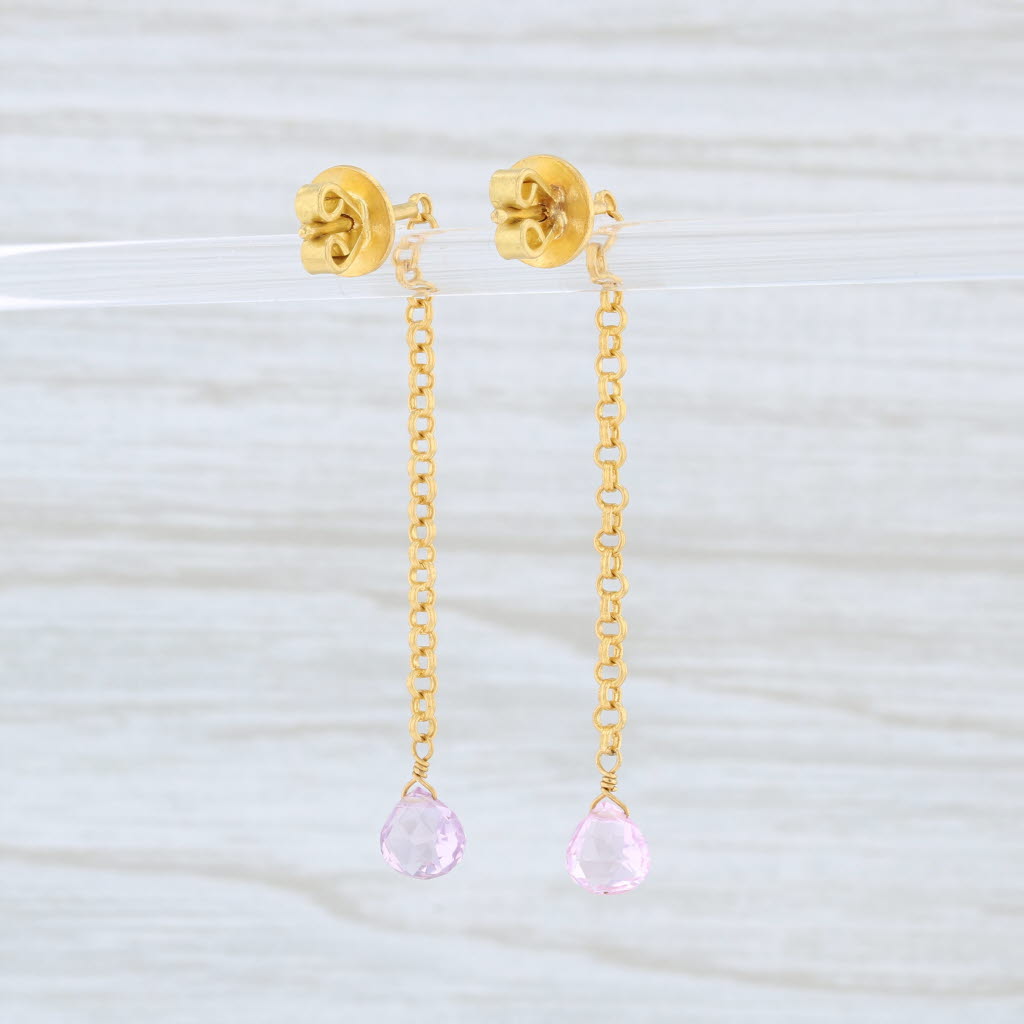 Light Gray Marie Helene de Taillac Pink Spinel Briolette Earrings 18k 22k Gold Dangle