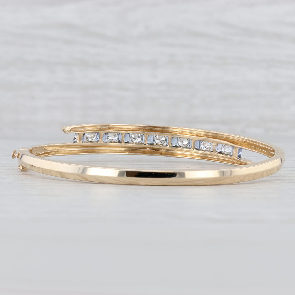 Light Gray 2.38ctw Light Blue Sapphire Diamond Bangle Bracelet 14k Yellow Gold 6.75"