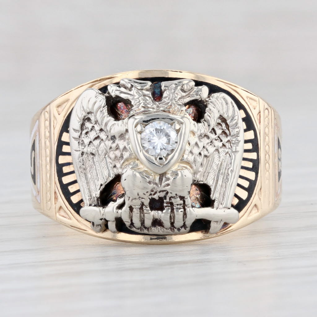 Light Gray Scottish Rite Masonic Diamond Eagle Ring 10k Gold Sz 10.25 Yod 14th 32nd Degree