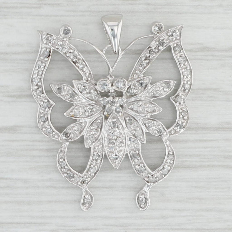 0.25ctw Diamond Butterfly Pendant 14k White Gold Statement Insect Jewelry