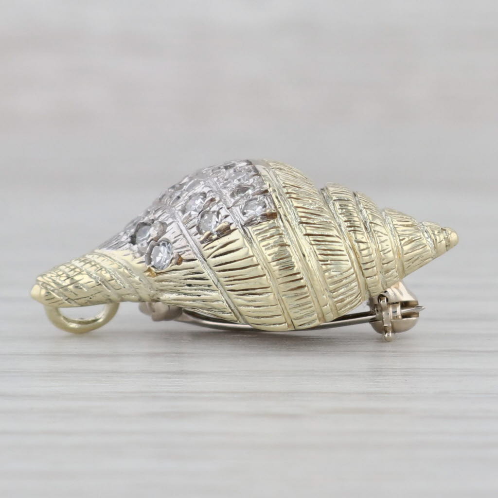 Gray 0.27ctw Diamond Conch Shell Pin Pendant 14k Yellow Gold Nautical Jewelry