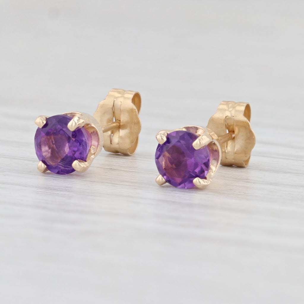 Light Gray New 0.81ctw Round Amethyst Stud Earrings 14k Yellow Gold February Birthstone