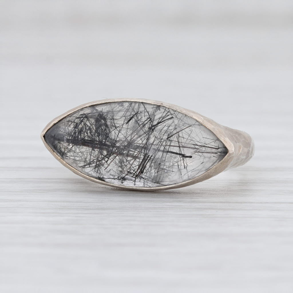 Light Gray New Nina Nguyen Tourmalated Quartz Ring Mekong Sterling Silver Hammered