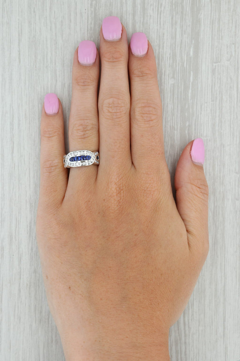 Tan 1.1ctw Blue Sapphire White Diamond Ring 18k Gold Platinum Size 5.5