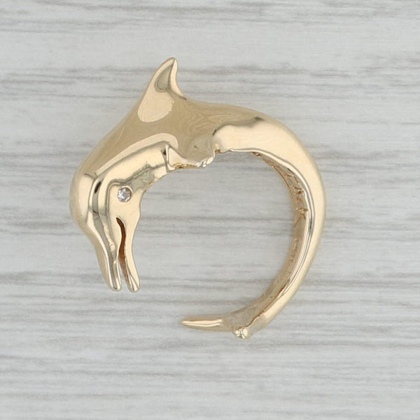 Gray Diamond Eyed Dolphin Cuff Ring 14k Yellow Gold Size 6 Adjustable Statement