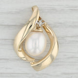 Cultured pearl Diamond Pendant 14k Yellow Gold Floating Teardrop Statement