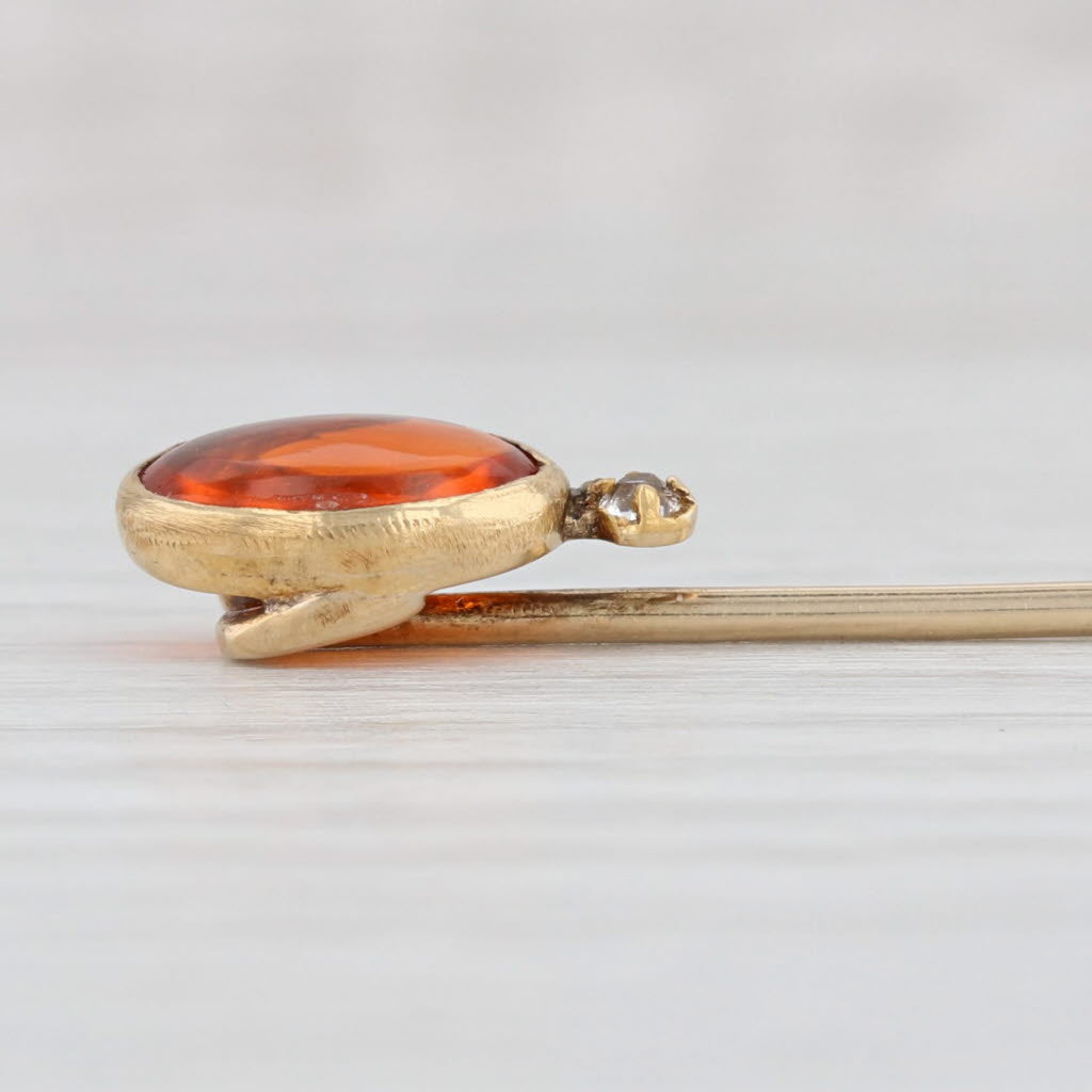 Light Gray Antique Orange Fire Opal Stickpin 14k Yellow Gold Oval Doublet Cabochon