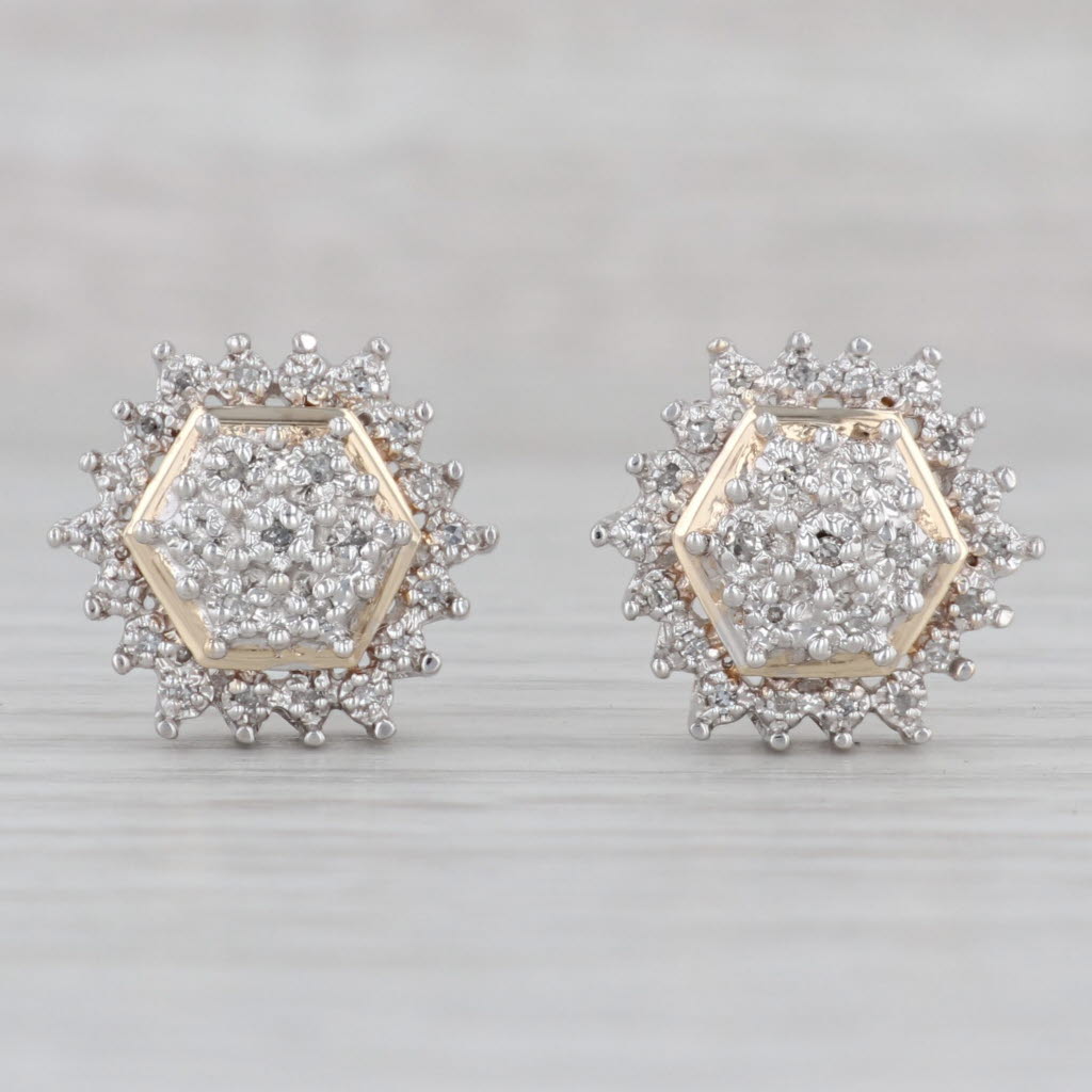 Gray 0.25ctw Diamond Cluster Stud Earrings 10k White Yellow Gold Pierced 2-Toned