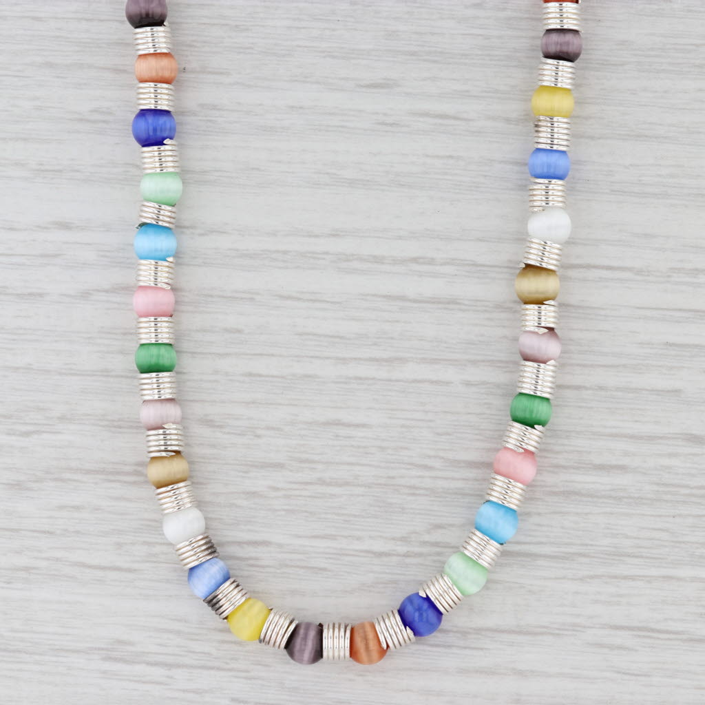 Light Gray New Multi Color Glass Bead Necklace 18" Strand Sterling Silver Toggle Clasp