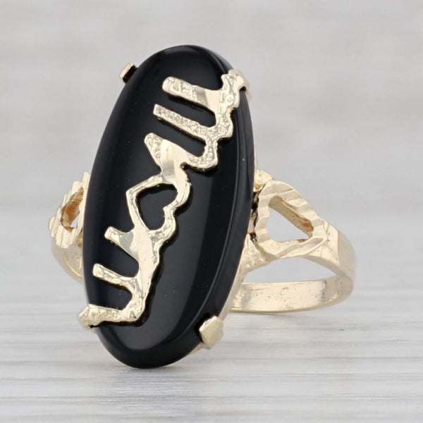 Light Gray Oval Onyx MOM Signet Ring 10k Yellow Gold Size 6.75