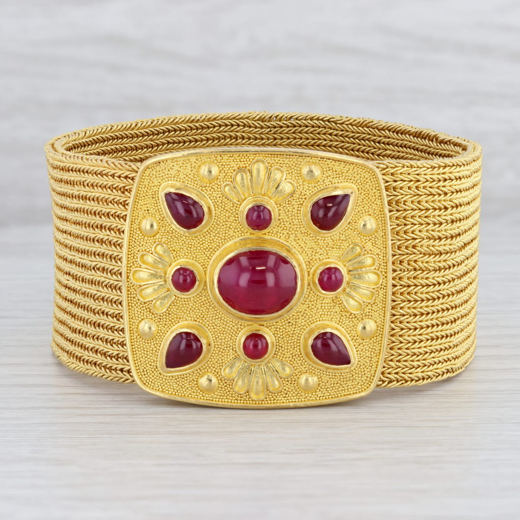 Light Gray 7.25ctw Bikakis & Johns Handmade Ruby Statement Bracelet 22k 18k Gold 7"