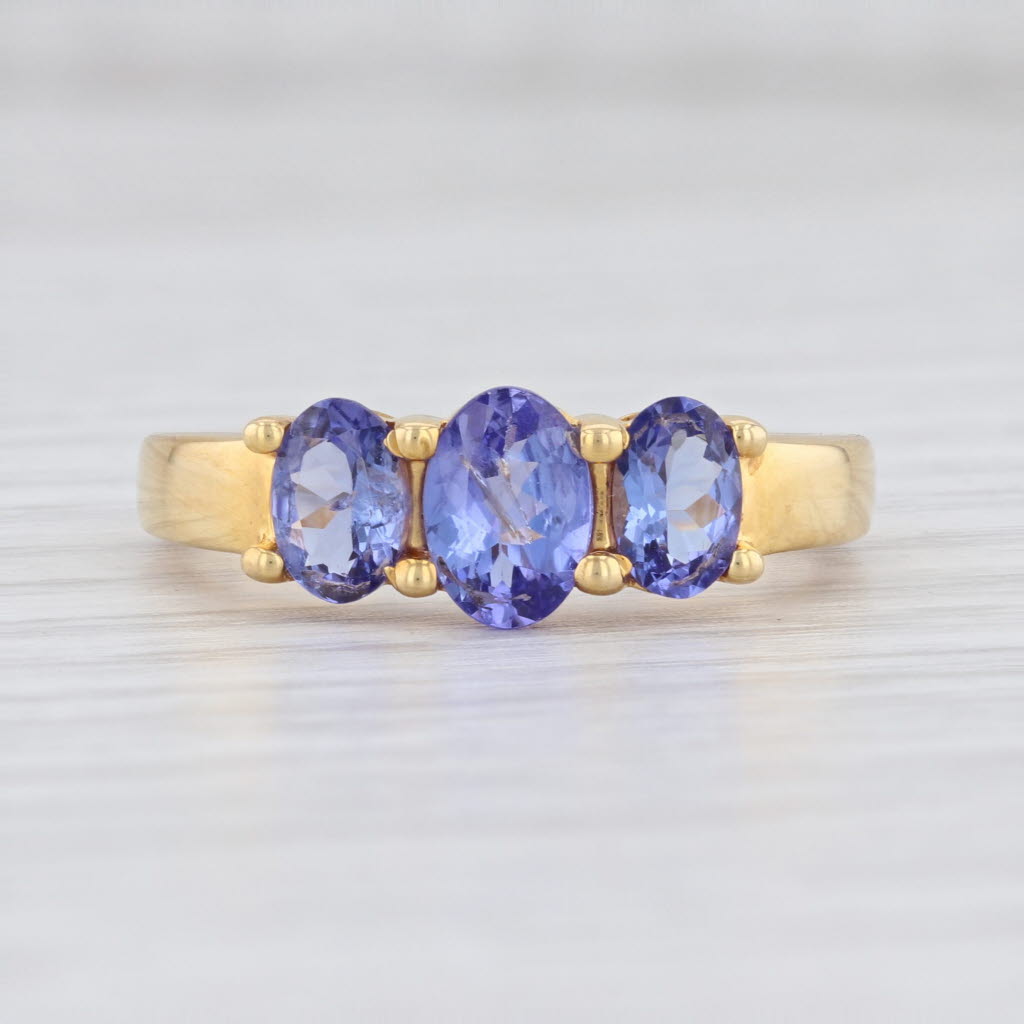 Light Gray New 1.30ctw Tanzanite Ring Sterling Silver Gold Vermeil Oval 3-Stone Size 10.25