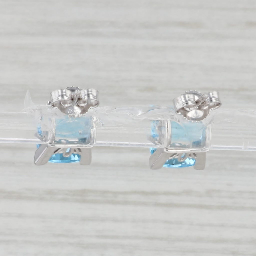 Light Gray 3.60ctw Cushion Blue Topaz Stud Earrings 14k White Gold Pierced Solitaire Studs