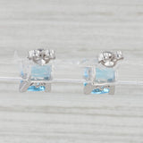 Light Gray 3.60ctw Cushion Blue Topaz Stud Earrings 14k White Gold Pierced Solitaire Studs