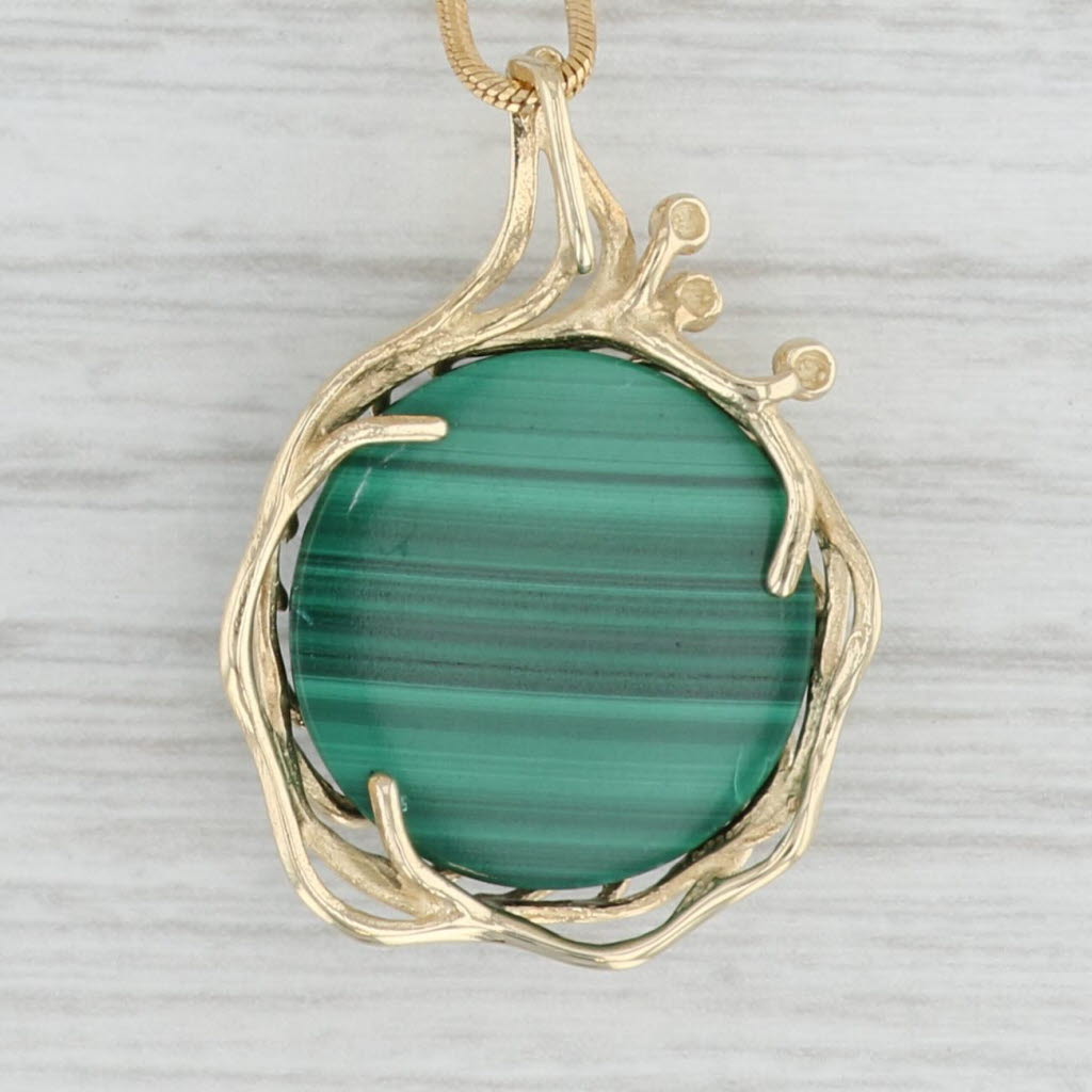 Light Gray Green Malachite Pendant Necklace 14k Yellow Gold 18" Snake Chain