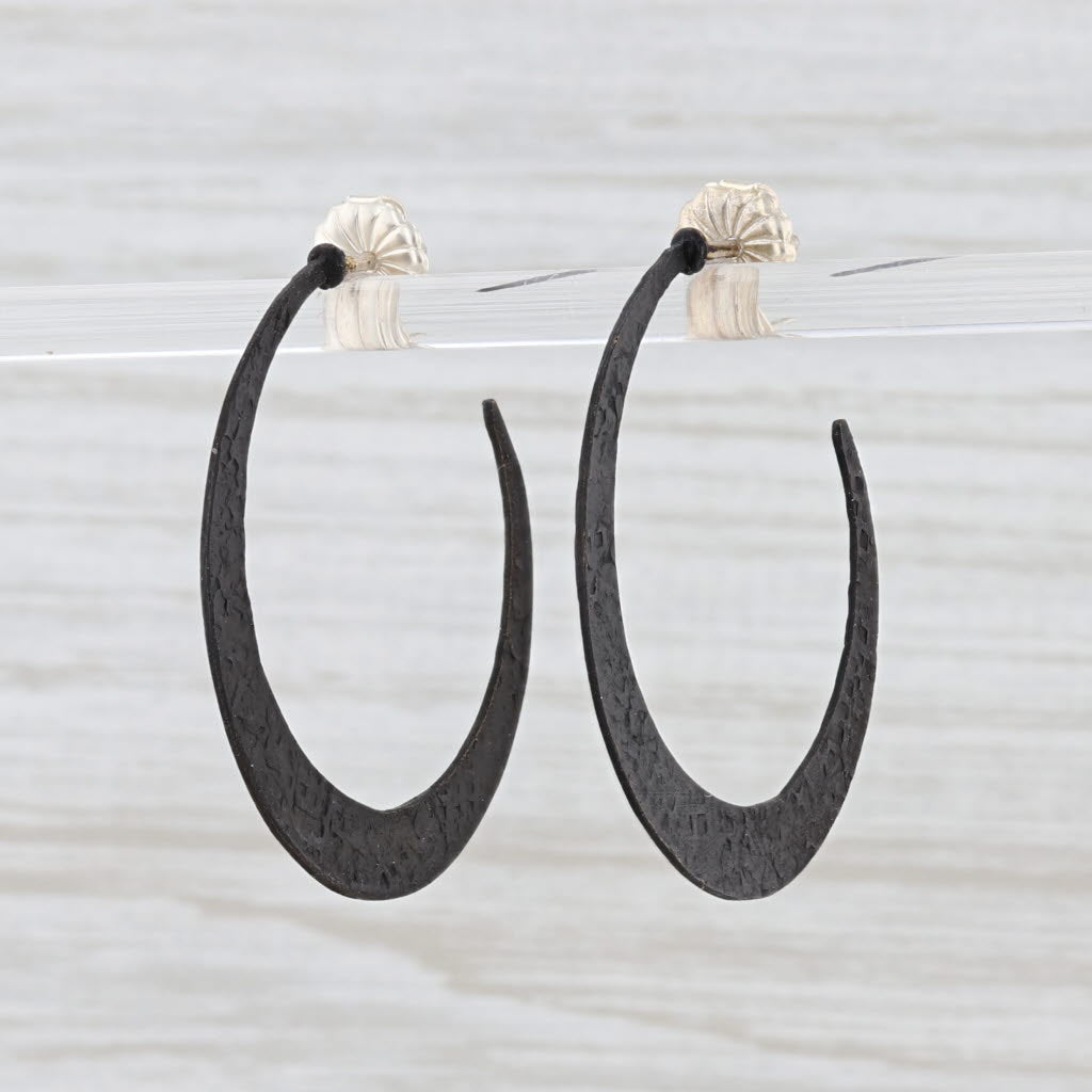 Light Gray New Nina Nguyen Hammered Hoop Earrings Oxidized Sterling Silver Pierced Hoops